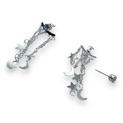 3595-3 Aros Colgantes Lunas y Estrellas Acero Blanco - tienda online