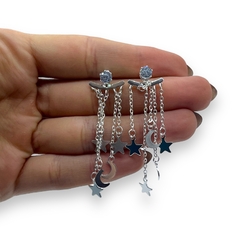 3595-3 Aros Colgantes Lunas y Estrellas Acero Blanco - comprar online