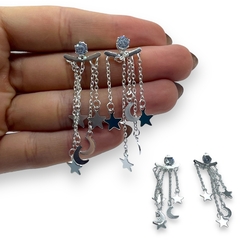 3595-3 Aros Colgantes Lunas y Estrellas Acero Blanco