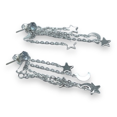 3595-3 Aros Colgantes Lunas y Estrellas Acero Blanco - Stal Joyas