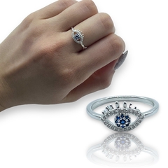 0439 Anillo Ojito con Cubics Acero Blanco