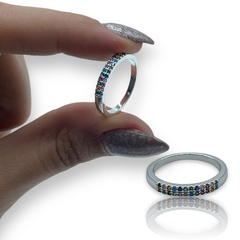 0441 Anillo Cubics Multicolor Acero Blanco