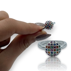0435 Anillo Cubics Multicolor Acero Blanco