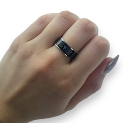 CAR-238 Anillo Esmaltado Negro Padre Nuestro Acero Quirúrgico - comprar online