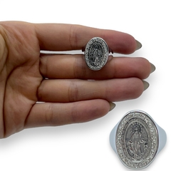 CAR 583 Anillo Medalla Milagrosa con cubics Acero Quirúrgico