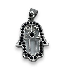 CAR-594 Dije Mano de Fatima con Cubics Negros (28mm) Acero Quirúrgico - comprar online