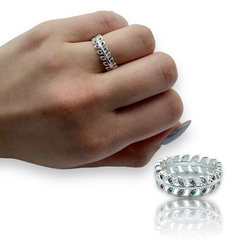 0445 Anillo Premium Hojas Multicolor Acero Blanco