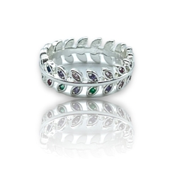 0445 Anillo Premium Hojas Multicolor Acero Blanco - comprar online