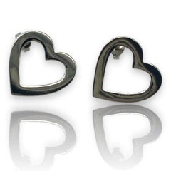 SIN-48 Aritos Corazon Contorno (18 mm) / Últimas Unidades Plata Italiana