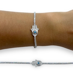 5.6 gr Pulsera Mano de Fatima con Cubics Blancos Plata Italiana