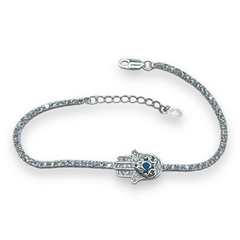5.6 gr Pulsera Mano de Fatima con Cubics Blancos Plata Italiana - comprar online