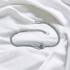 5.6 gr Pulsera Mano de Fatima con Cubics Blancos Plata Italiana - Stal Joyas