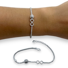 4.3 gr Pulsera Infinito con Cubics Blancos Plata Italiana
