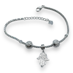 6.3 gr Pulsera Mano de Fatima con Cubics Blancos Plata Italiana