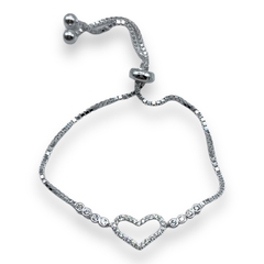 6 gr Pulsera Corazon con Cubics - Regulable Plata Italiana