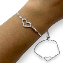 6 gr Pulsera Corazon con Cubics - Regulable Plata Italiana
