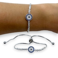 8 gr Pulsera Premium Ojo Turco con Cubics - Regulable Plata Italiana
