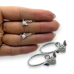 ART 2 Aros Argolla con Dije Corazon Con Alas -2 Plata 925