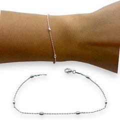 1.5 gr Pulsera Bolitas Ovaladas Plata Italiana