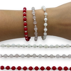 8845 Pulsera Bolitas - Variedad de Colores Acero Blanco