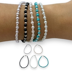 VOL-101-1 Pulseras Perlas (4 mm) - Variedad de Colores Acero Blanco