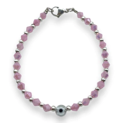 VOL-100-2 Pulseras Cristal de Roca con Ojito - Variedad de Colores Acero Blanco
