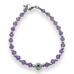 Imagen de VOL-100-2 Pulseras Cristal de Roca con Ojito - Variedad de Colores Acero Blanco