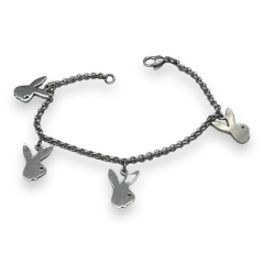 SIN-74 Pulsera con Dijes Conejitos - Últimas Unidades Acero Quirúrgico