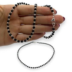 VOL-103-2 Collar Perlas Negras 4 mm de Vidrio (45 cm) Acero Blanco