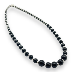 VOL-103-2 Collar Degrade Perlas Negras de Vidrio (45 cm) Acero Blanco