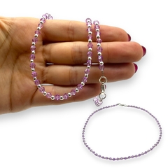 VOL-103-1 Collar Piedras Lila Cristal de Roca (45 cm) Acero Blanco - comprar online