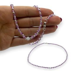 VOL-103-1 Collar Piedras Lila Cristal de Roca y Ojito (45 cm) Acero Blanco