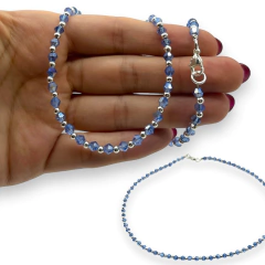 VOL-103-1 Collar Piedras Turquesas Cristal de Roca (45 cm) Acero Blanco