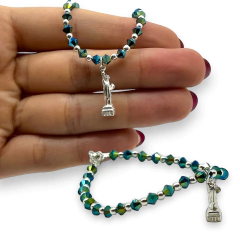 SWA Pulsera Piedras Color Azul Jet con Dije Estatua de la Libertad Plata Italiana - comprar online