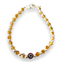 VOL-100-2 Pulseras Cristal de Roca con Ojito - Variedad de Colores Acero Blanco