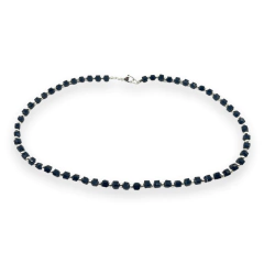 VOL-105 Collar Piedras Cuadradas Cristal de Roca Negras Acero Blanco (45 cm) - comprar online