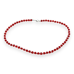 VOL-105 Collar Piedras Cuadradas Cristal de Roca Rojas Acero Blanco (45 cm) - comprar online