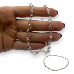 VOL-105 Collar Piedras Cuadradas Cristal de Roca Rosa Acero Blanco (45 cm)