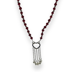 SIN-101 Conjunto Cristal de Roca Piedras Rojas y Dije Corazon - Últimas Unidades Acero Blanco - comprar online
