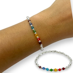 VOL-104-2 Pulseras Elastizada Cristal de Roca "Chakras Especial" - Variedad de Colores Acero Blanco en internet