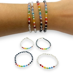 VOL-104-2 Pulseras Elastizada Cristal de Roca "Chakras Especial" - Variedad de Colores Acero Blanco