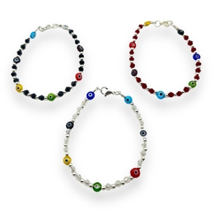 VOL-100 Pulsera Cristal de Roca "Diseño Ojitos"- Variedad de Colores Acero Blanco - comprar online