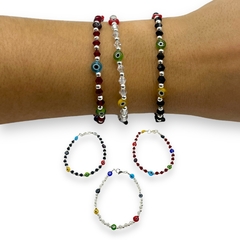 VOL-100 Pulsera Cristal de Roca "Diseño Ojitos"- Variedad de Colores Acero Blanco