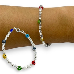 VOL-100 Pulsera Cristal de Roca "Diseño Ojitos"- Variedad de Colores Acero Blanco en internet
