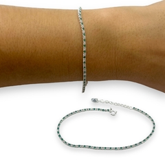 3.2 gr Pulsera Premium Cubics Blancos y Esmeralda Plata Italiana