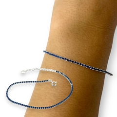 3 gr Pulsera Premium Cubics Azules Zafiro Plata Italiana