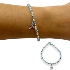 SWA Pulsera Piedras Color Celeste y Blanco con Dije Bailarina Plata Italiana