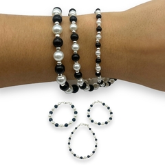 VOL-101 Pulsera Perlas de Vidrio Dálmata - Variedad de Medidas Acero Blanco