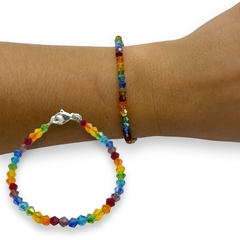 VOL-100 Pulsera 7 Chakras Todo Bicono - Cristal de Roca Acero Blanco
