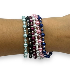VOL-101 Pulsera Perlas Degrade 4 y 6 - Variedad de Colores Acero Blanco
